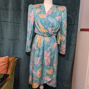 Vintage Argenti Silk Wrap Dress Petite Size 6